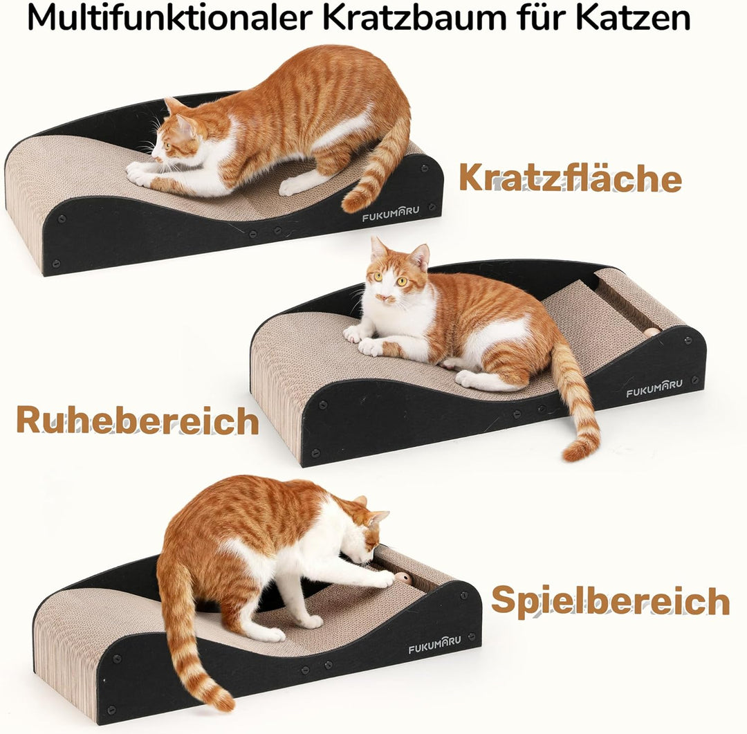 FUKUMARU Kratzbrett Katzen,74 cm langlebiges Kratzpappe und Filz, grosse Liege, recycelbares Katzenk