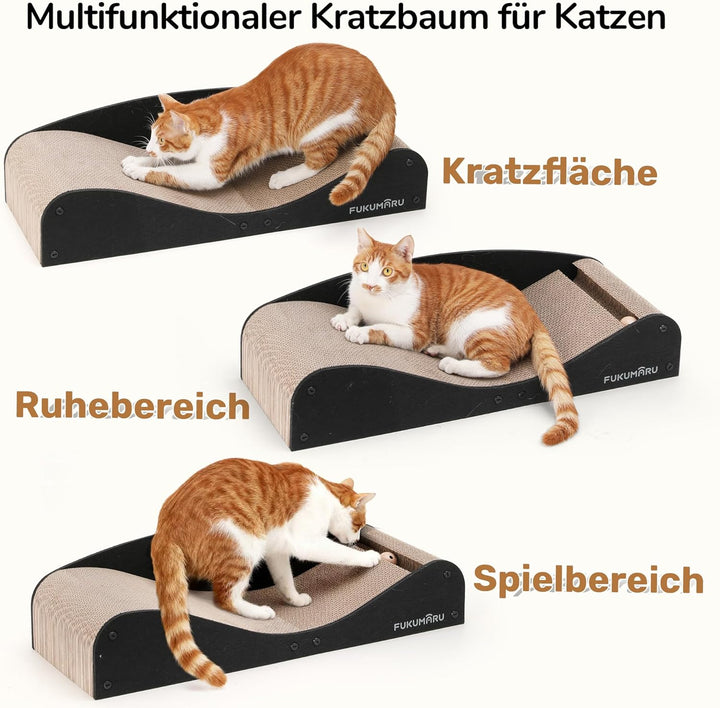 FUKUMARU Kratzbrett Katzen,74 cm langlebiges Kratzpappe und Filz, grosse Liege, recycelbares Katzenk