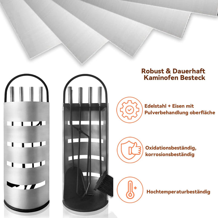 Froadp 5 Teilig Kaminbesteck Edelstahl Gusseisen Kaminreinigungsset Kamingarnitur mit Edelstahlgriff