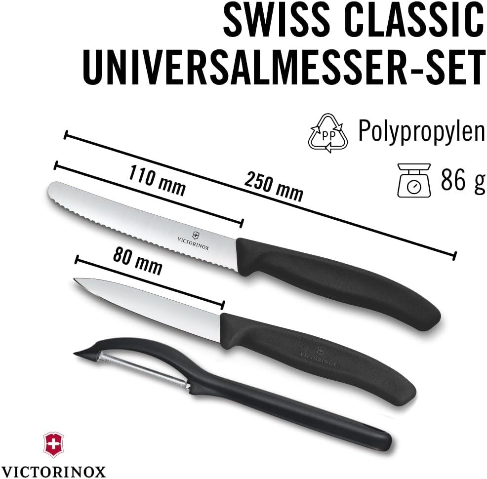 Victorinox, Swiss Classic, Profi Gemüsemesser-Set mit Schäler, 3-teilig, , Robuster Kunststoffgriff,