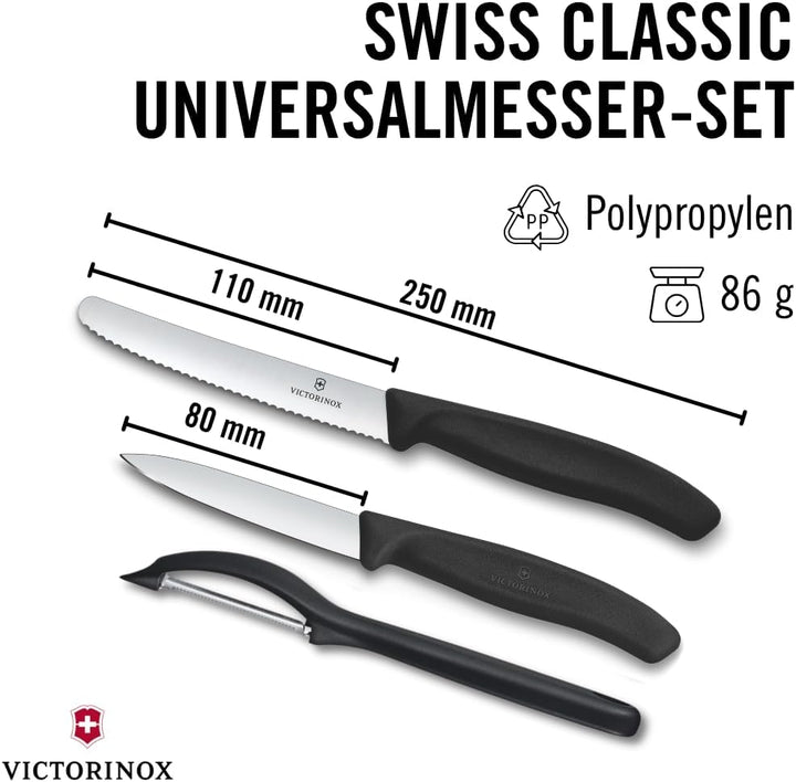 Victorinox, Swiss Classic, Profi Gemüsemesser-Set mit Schäler, 3-teilig, , Robuster Kunststoffgriff,