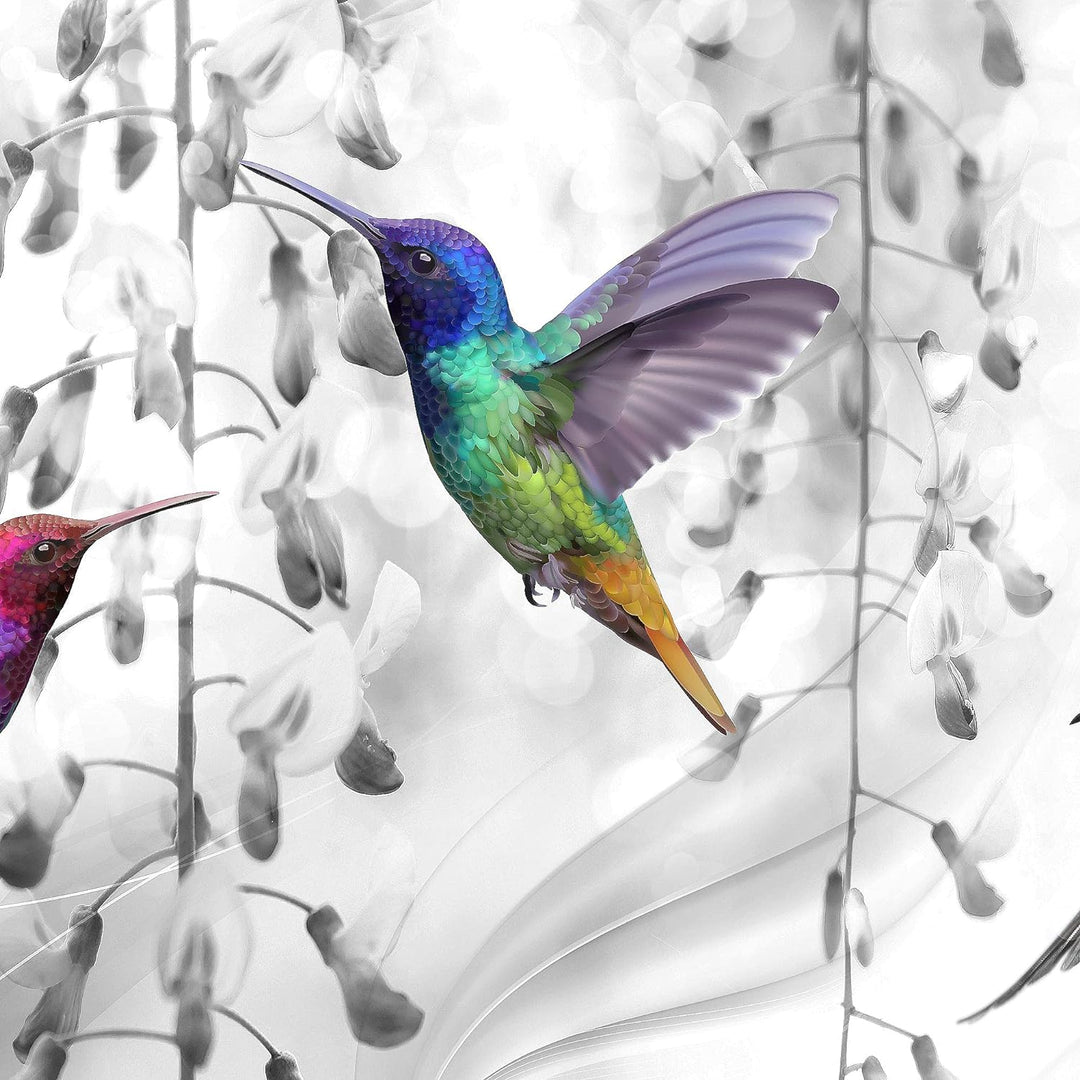 Runa Art Wandbilder Blumen Vogel Bild XXL Wohnzimmer Schlafzimmer Grau Kolibri Abstrakt 120 x 80 cm