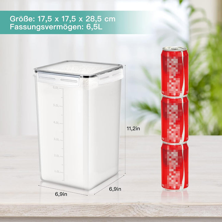 6,5L Gross Vorratsdosen mit Deckel Luftdicht 2er Set, Etiketten und Löffel, BPA Frei Plastik Aufbewa