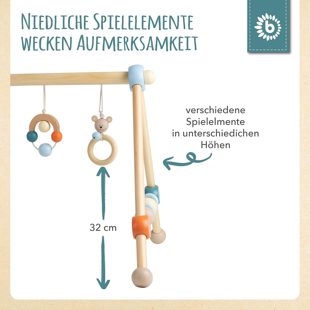 Bieco Spieltrapez | Spielbogen für Babys -Figuren, Rasseln, Kugeln | Spielebogen Holz Baby | Spieltr