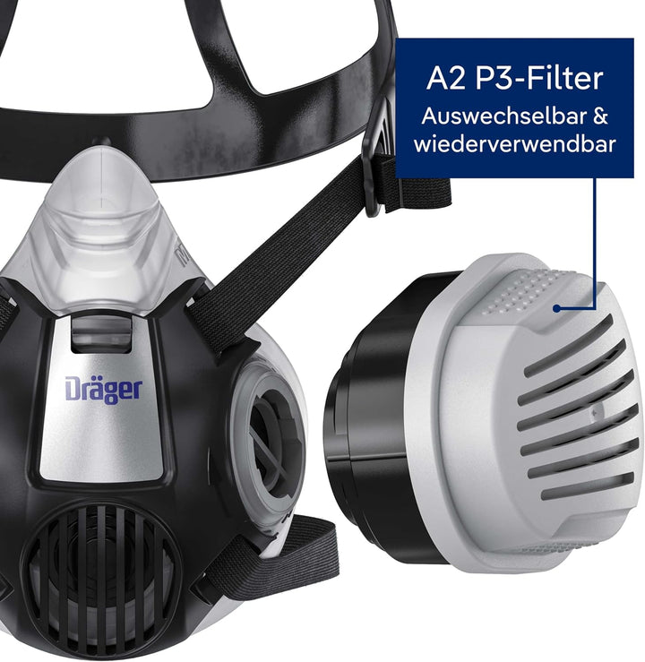 Dräger X-plore 3300 Maler Halbmasken-Set inkl. A2 P3 Kombi-Filter | Grössen S/M/L | gegen Gase, Dämp
