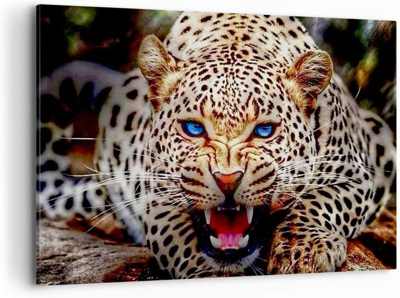 Bilder auf Leinwand 100x70cm Leinwandbild mit Rahmen Panther Tier Gross Wanddeko Bild Schlafzimmer K