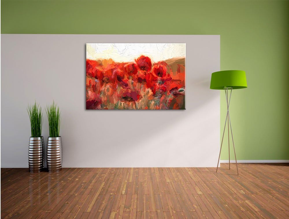 Pixxprint Feuriger Mohn Kunst als Leinwandbild/Grösse: 100x70 cm/Wandbild/Kunstdruck/fertig bespannt
