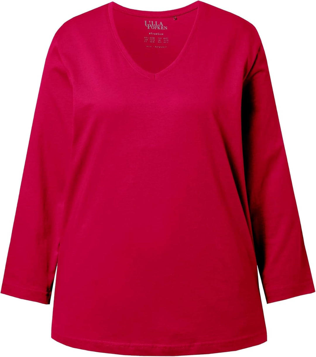 Ulla Popken Damen Basic-v-Shirt, Langarm Langarmshirt 54-56 Rot, 54-56 Rot