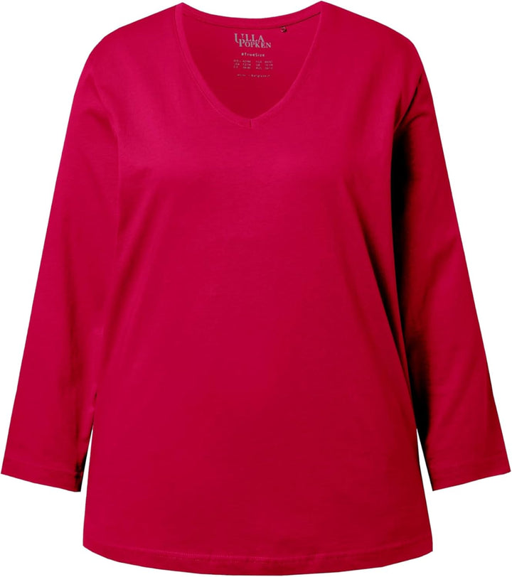 Ulla Popken Damen Basic-v-Shirt, Langarm Langarmshirt 54-56 Rot, 54-56 Rot