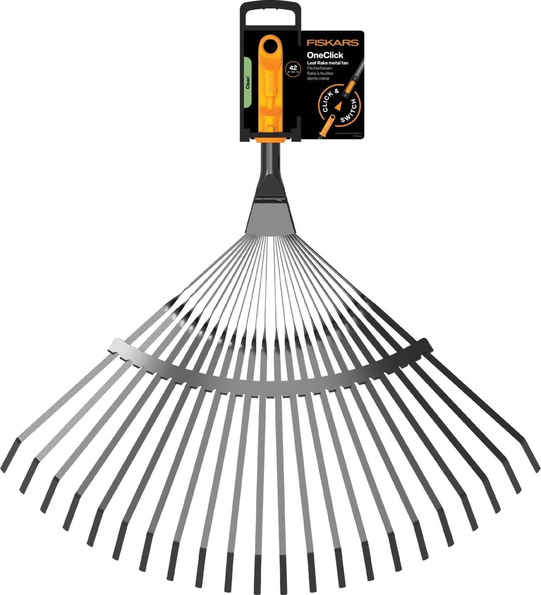 Fiskars OneClick Metall-Fächerbesen, Robuster Rasenrechen-Aufsatz zum Entfernen von Moos und Rasenfi