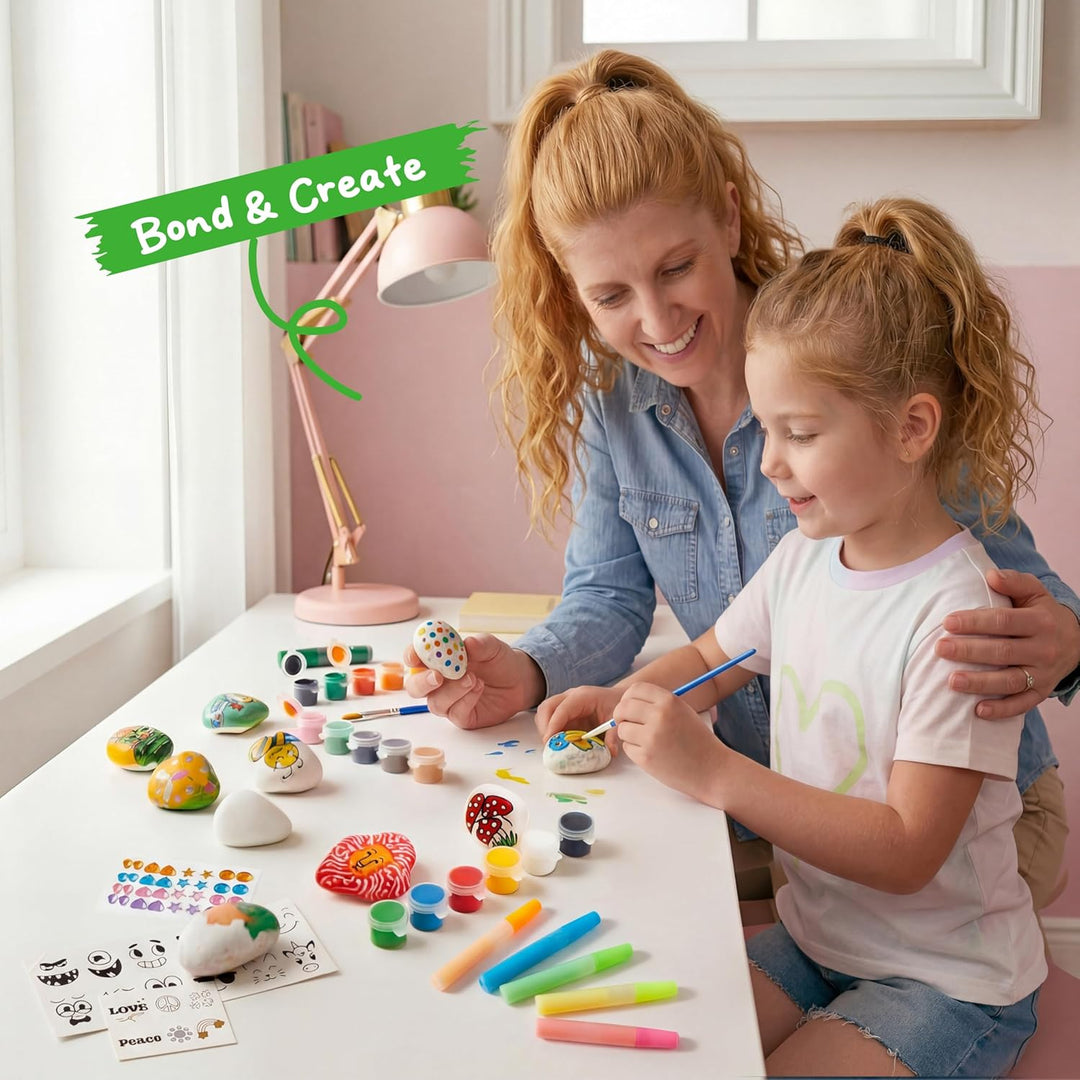 JOYIN Steine Bemalen Set Bastelset Kinder ab 6-12Jahre,Kreativ Steinmalerei,Bastelset Steine Malen S