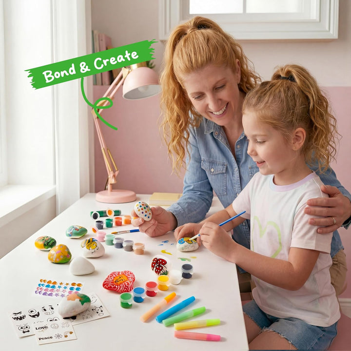 JOYIN Steine Bemalen Set Bastelset Kinder ab 6-12Jahre,Kreativ Steinmalerei,Bastelset Steine Malen S