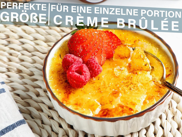 ONEMORE 6x Creme Brulee Schälchen, 177 ml Soufflé Förmchen aus Keramik, 11.4 cm Souffleeförmchen Bac