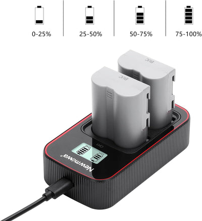 Newmowa EN-EL3 Ersatzakku (2er-Pack) und Smart LCD Display Dual USB-Ladegerät für Nikon EN-EL3 und N