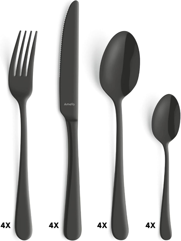 AMEFA AUSTIN Besteck Set 4 Personen (schwarz) | 16-teilig | Besteck Set schwarz aus rostfreiem Edels