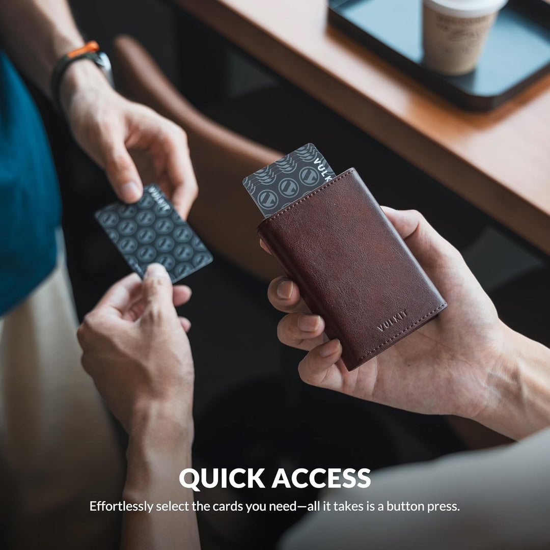 VULKIT Kreditkartenetui RFID-blockierende Pop-Up-Kartentasche aus Echtem Leder mit Geldscheinfach, A