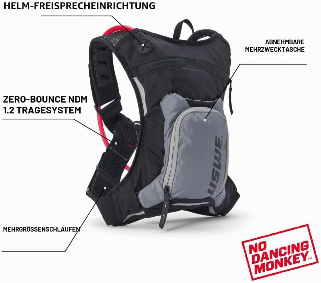 USWE Raw 3L Trinkrucksack mit 2,0 l Wasserblase, ein High End, Bounce Free Rucksack für Enduro und O