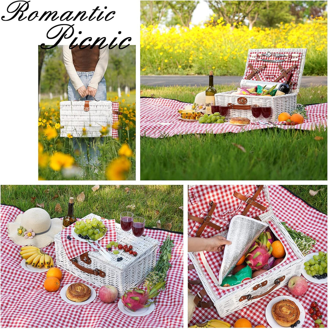 Picknick-Kühlkorb-Set für 4 Personen mit grosser wasserdichter Picknickdecke, isoliertem Fach und Be