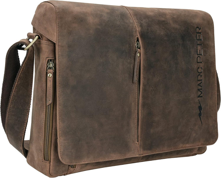 Marc Peter® Bergen leder Umhängetasche für Herren Damen | 15.6 Zoll Laptoptasche | Aktentasche aus e