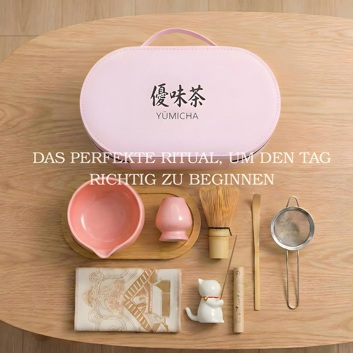 Matcha Set mit Bambusbesen, Keramikschale &amp; Sieb – Matcha Tee Starter Set inkl. Löffel, ideal als Ge