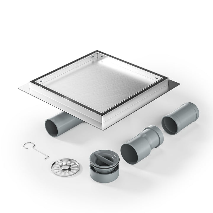 Duschrinne Quadrat 20 * 20cm, 360° Siphon mit Geruchsstop und Haarsieb 2 in1 Befliesbar Edelstahl Ab