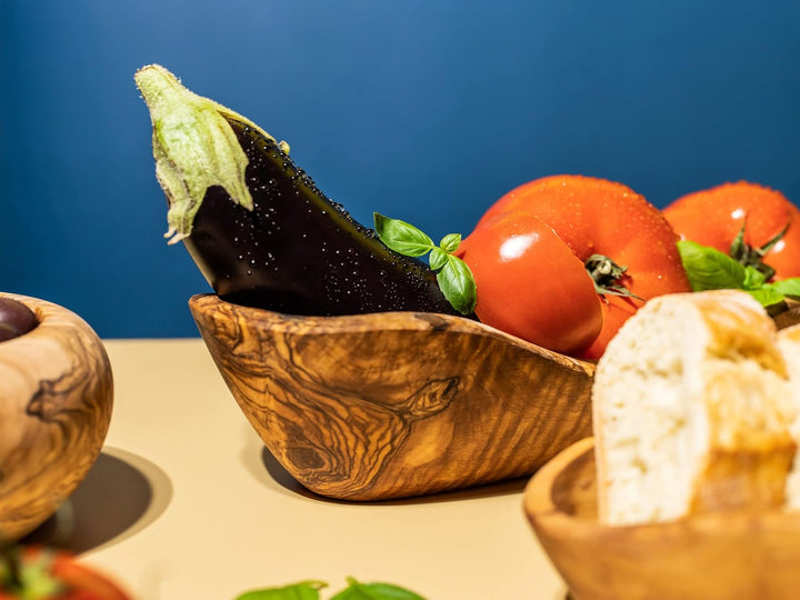 SOLTAKO Olivenholz Schale länglich Le Boulanger L (30-34 cm) rustikale Schale aus Oliven Holz 1 L, 1