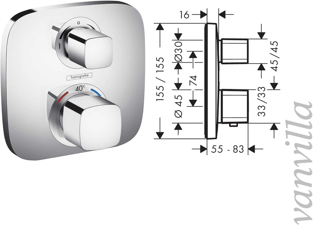 vanvilla Duschsystem mit Unterputz Duscharmatur von Hansgrohe Ecostat E Thermostat und vanvilla Rege