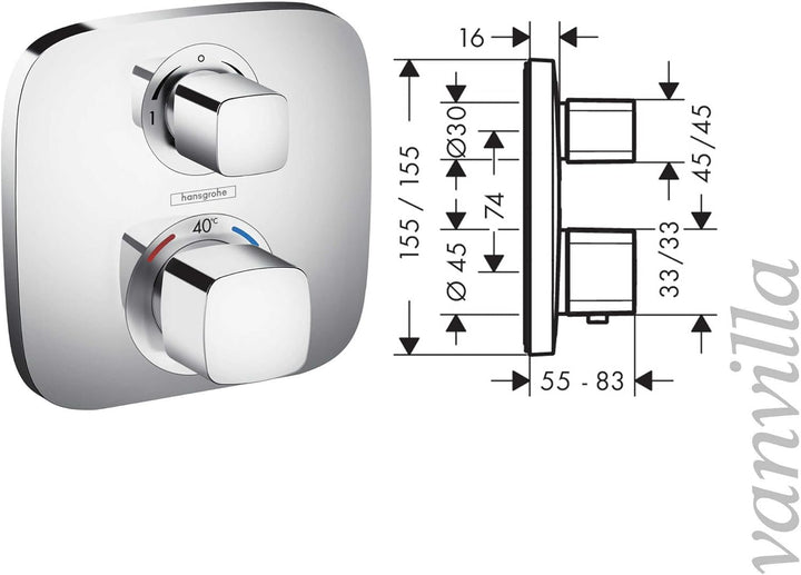 vanvilla Duschsystem mit Unterputz Duscharmatur von Hansgrohe Ecostat E Thermostat und vanvilla Rege