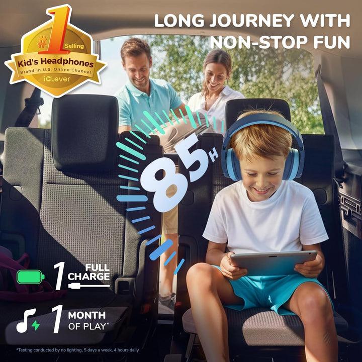 iClever Bluetooth Kinder Kopfhörer, Farbige LED-Leuchten, Kinderkopfhörer Over-Ear mit 74/85/94dB La