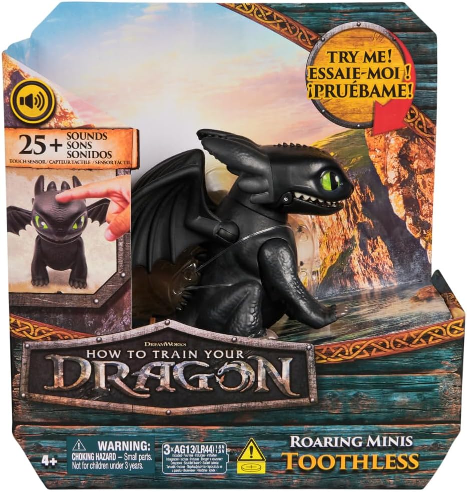 Dreamworks How to Train your Dragon, Interaktiver Mini-Drache Ohnezahn, Figur mit Soundeffekten, Spi