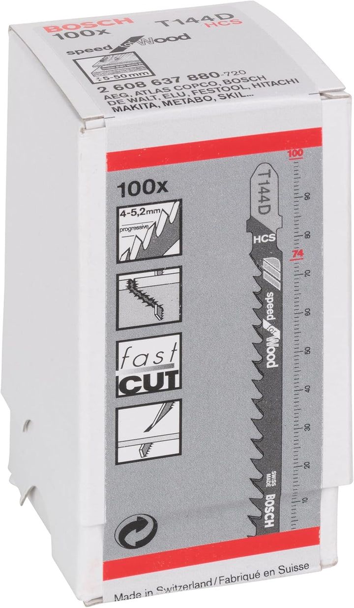 Bosch Professional 100 x Stichsägeblatt T 144 D Speed for Wood (für weiches Holz, gerader Schnitt, Z