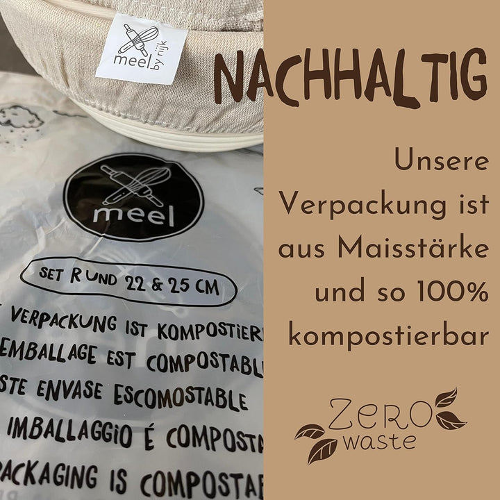 riijk Gärkorb 2er Set + Teigschaber, 2 Gärkörbe für Brot und Brotteig - Peddigrohr (rund, 22 und 25