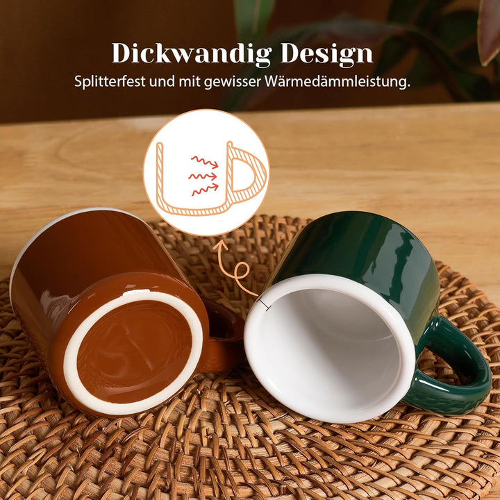 Espressotassen Set 4-teilig, Terracotta Keramik Mini-Kaffeetassen Dickwandige Mokka Tassen Mit Henke