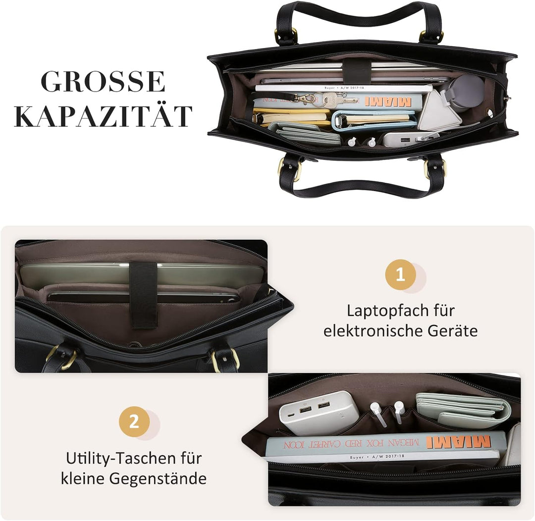 ECOSUSI Laptop Handtasche Damen Laptoptasche 15,6 Zoll Schultertaschen Shopper Damen Gross Aktentasc