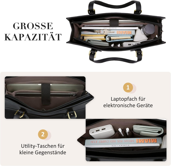ECOSUSI Laptop Handtasche Damen Laptoptasche 15,6 Zoll Schultertaschen Shopper Damen Gross Aktentasc