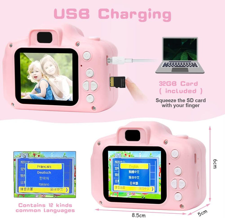 OSDUE Kinderkamera, 2.0”Display Digitalkamera Kinder, 1080P HD Eingebaute 32GB SD-Karte Selfie Digit