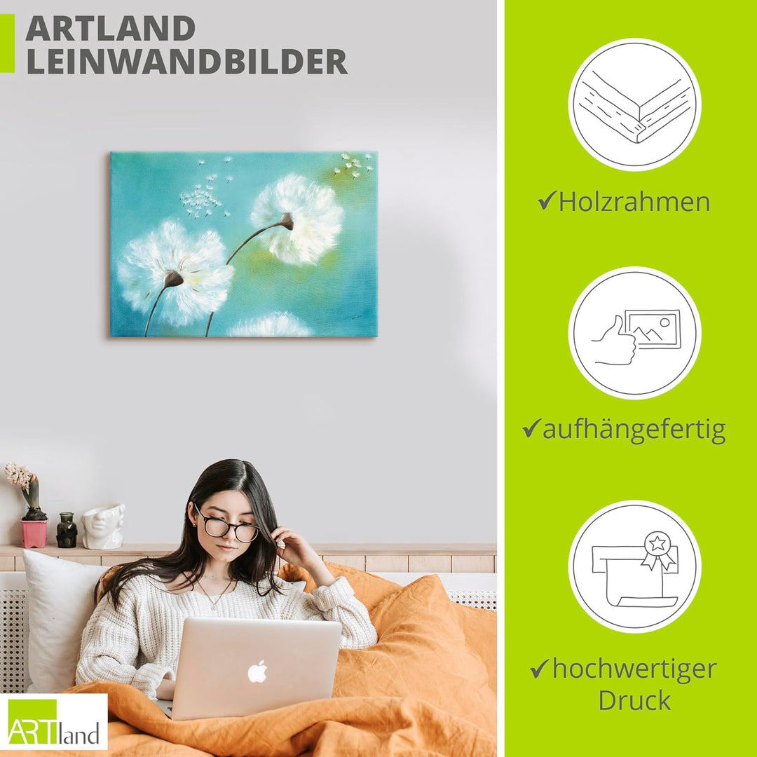 Artland Leinwandbild Wandbild Bild auf Leinwand 100x70 cm Wanddeko Pusteblume Blumen Landhaus Shabby
