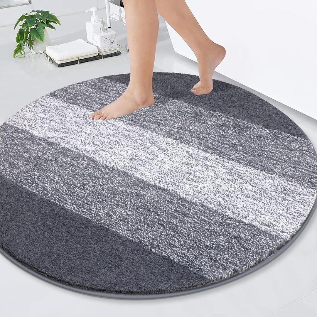 Enyhom Rund Badematte 90 cm Grau, rutschfest Waschbar Badezimmerteppich Saugfähiger Badteppich Weich