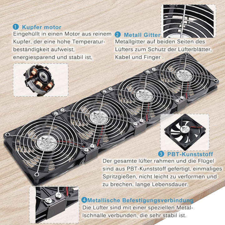 GDSTIME 4 x 120mm Lüfter 230V Dual 240mm Gehäuselüfter 220V PC Ventilator mit 4V-12V Einstellbare Ge