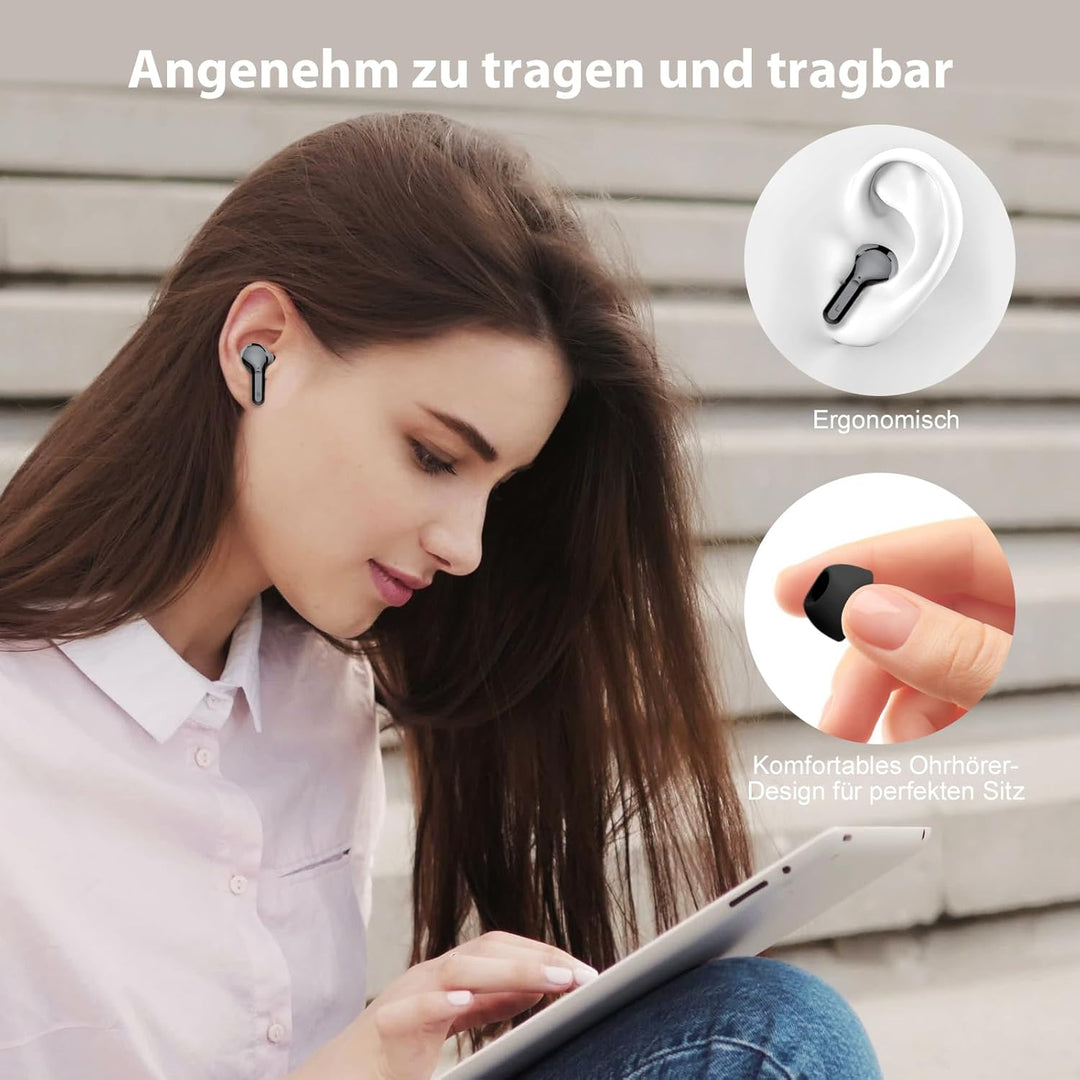 Bluetooth Kopfhörer, Kopfhörer Kabellos Bluetooth 5.4 In Ear, 4 ENC Noise Cancelling Mic Ohrhörer, H