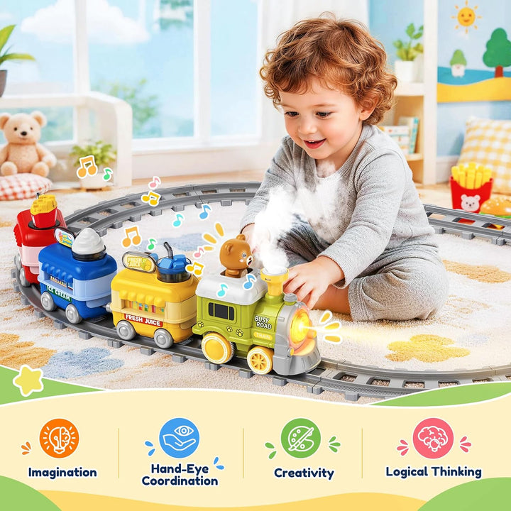 Elektrische Eisenbahn Set für Kinder mit Dampf, Musik &amp; Licht