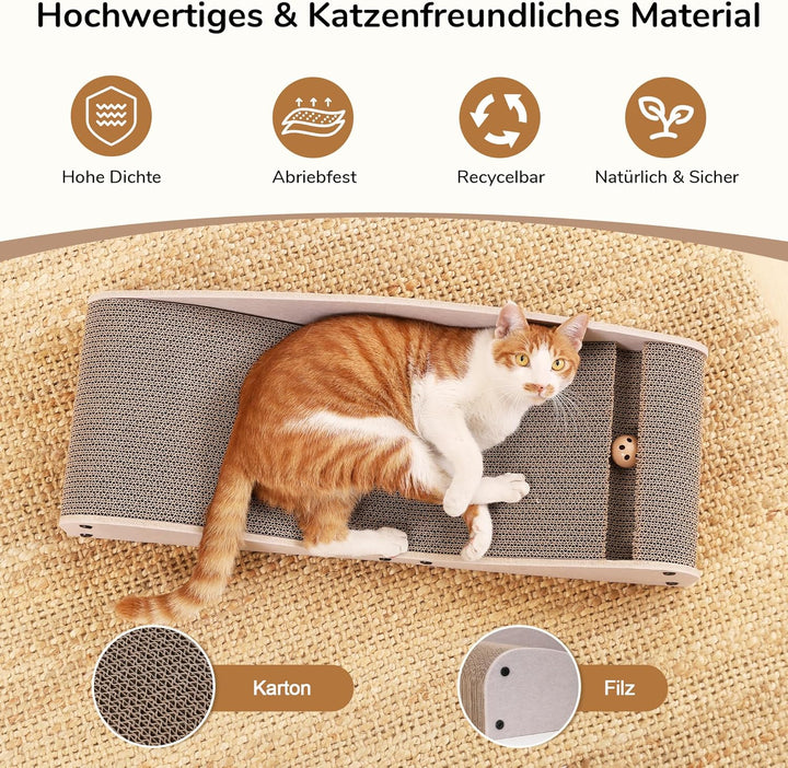 FUKUMARU Kratzbrett Katzen,74 cm langlebiges Kratzpappe und Filz, grosse Liege, recycelbares Katzenk