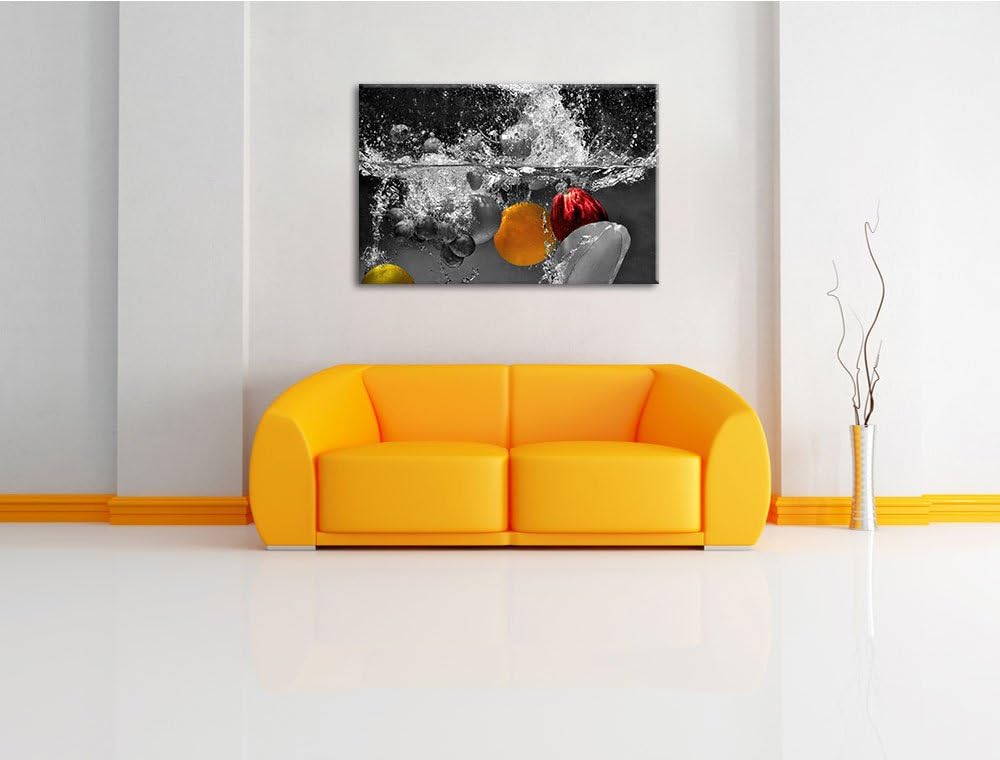 ins Wasser fallende Früchte schwarz/weiss Format: 100x70 auf Leinwand, XXL riesige Bilder fertig ger