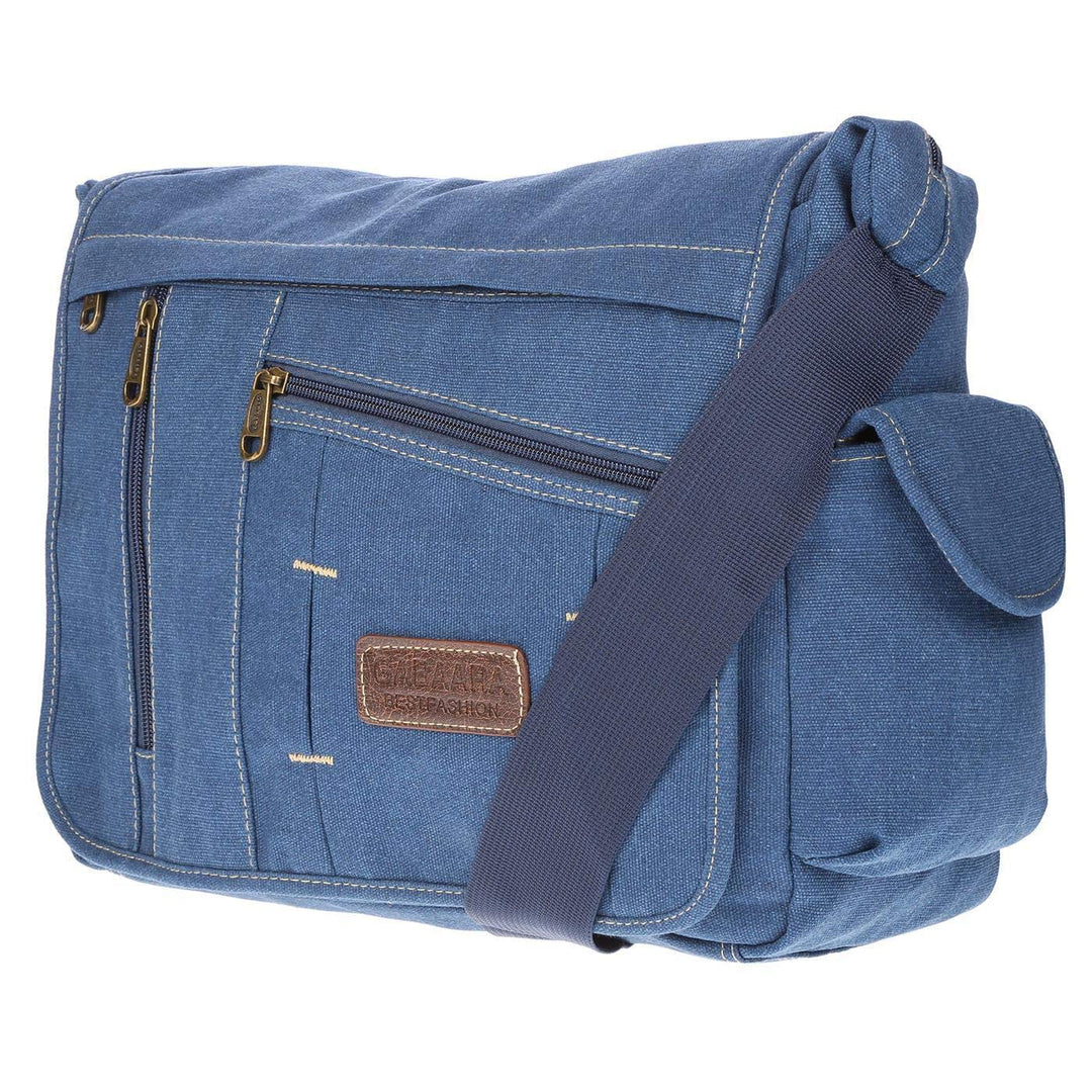Christian Wippermann grosse XL Herren Damen Tasche Umhängetasche Canvas Messenger Bag Blau, Blau