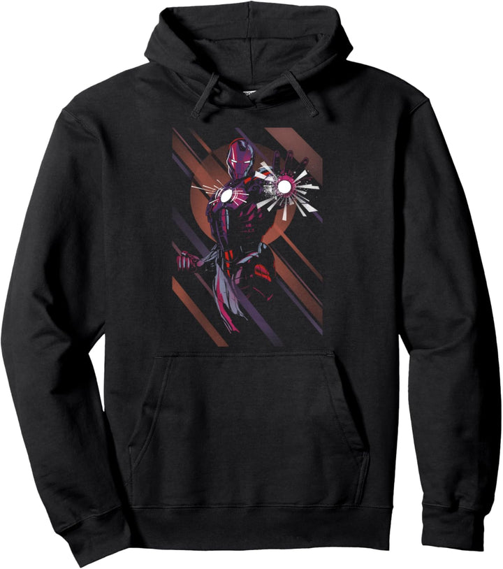 Marvel Iron Man Dark Retro Striped Portrait Pullover Hoodie