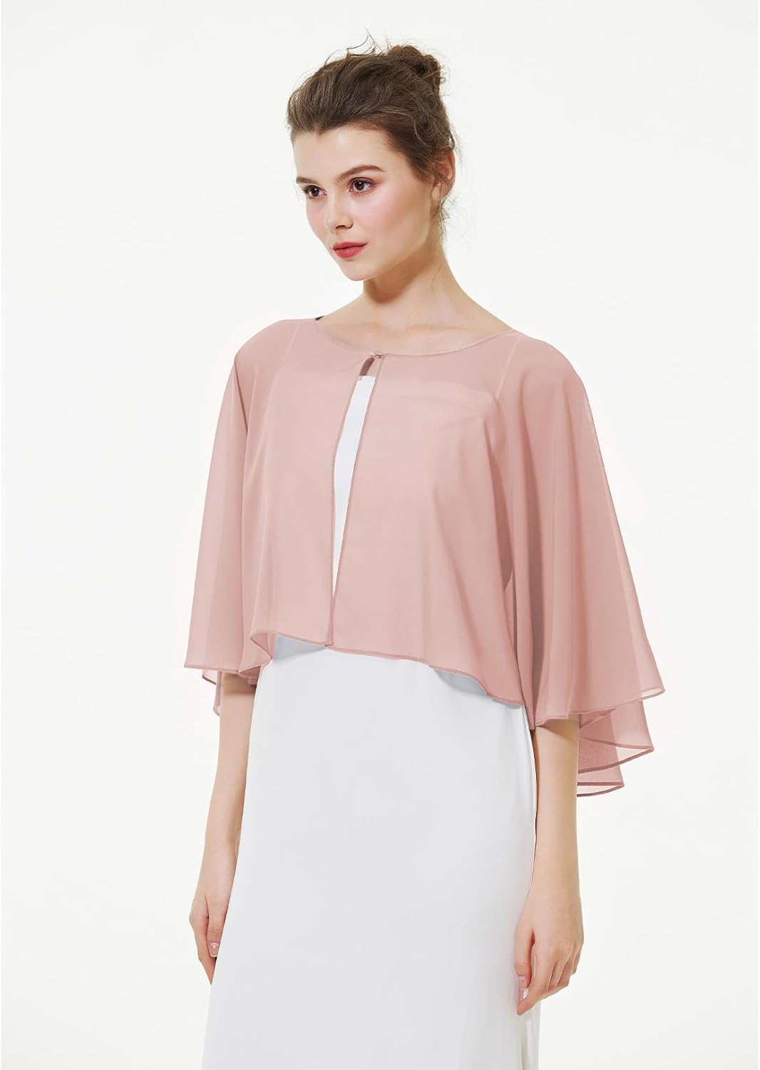 BEAUTELICATE Chiffon Stola Damen Festlich Chiffon Schal Cape Schultertuch mit Satinbesatz Ärmellos B