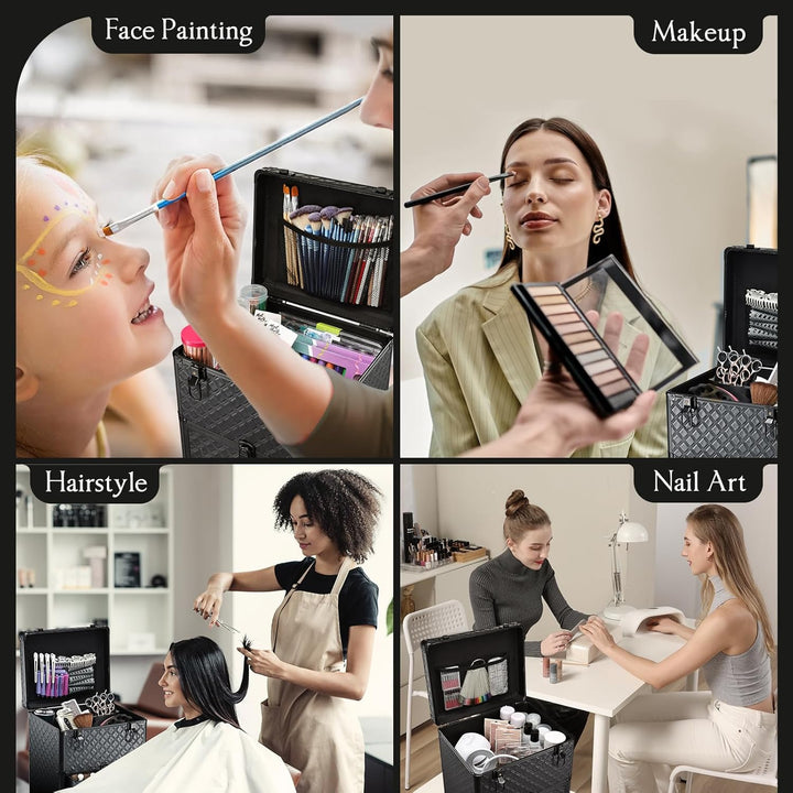 Kosmetik Trolley mit 4 Schubladen Friseurkoffer Gross Kosmetikkoffer Ngaelkoffer Make up Koffer mit