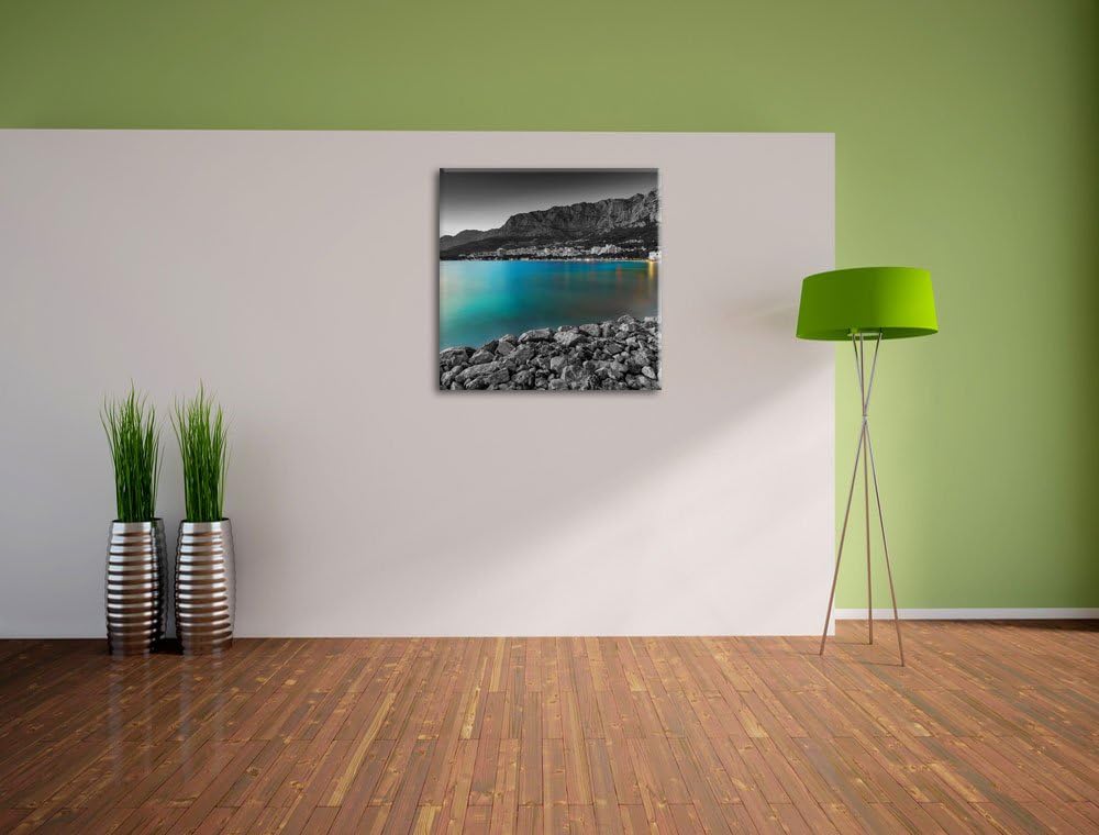 Pixxprint Strand in Makarska Kroatien als Leinwandbild/Grösse: 70x70 cm/Wandbild/Kunstdruck/fertig b
