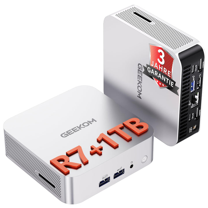 GEEKOM A8 Mini PC, AMD Ryzen 7 8845HS (8 Kerne 16 Threads, bis zu 5,1 GHz) Mini Gaming PC Windows 11
