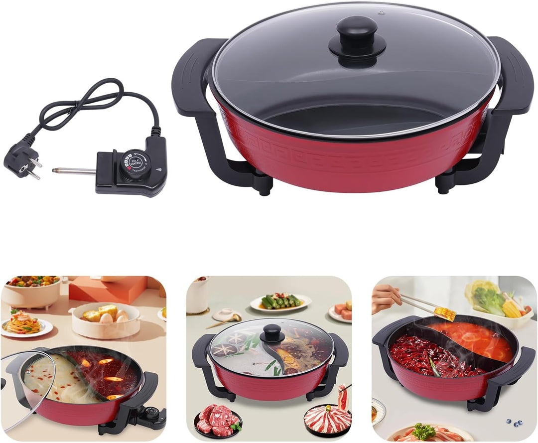 KOLHGNSE 1300W 6L Twin Hot Pot Pot med lock Hotpot Elektrisk 2 delad köksgryta Matlagningsverktyg